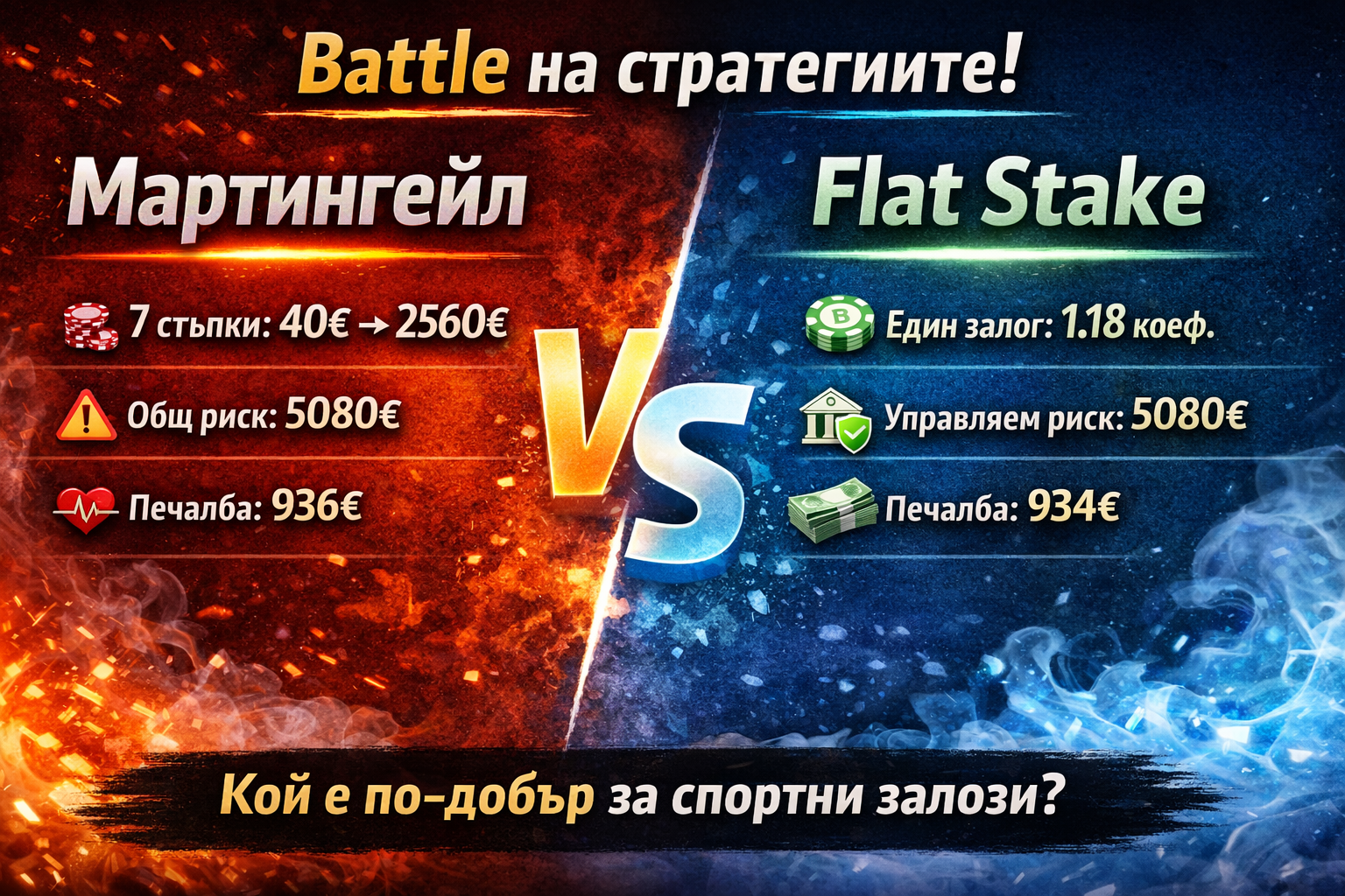 Мартингейл vs Равни залози (Flat Stake): Кой е по-добър за спортни залози?